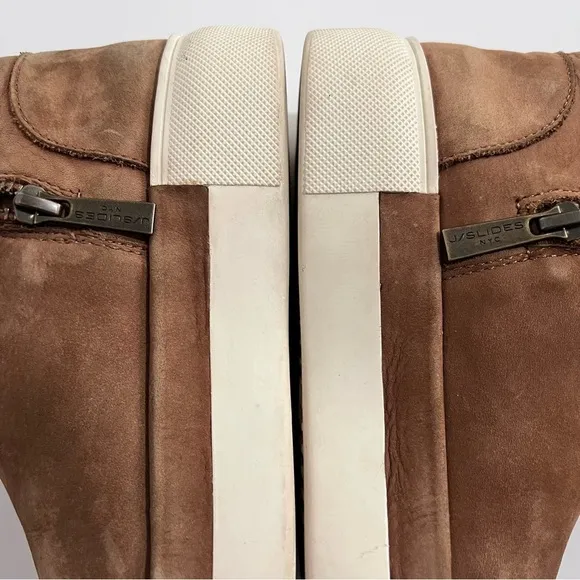 J/Slides NYC Victory Brown Nubuck Leather Faux Fur Lined Ankle Boots 7.5