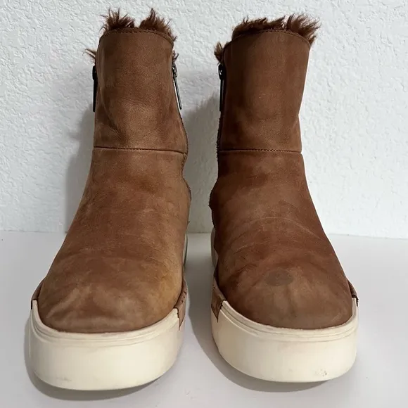 J/Slides NYC Victory Brown Nubuck Leather Faux Fur Lined Ankle Boots 7.5