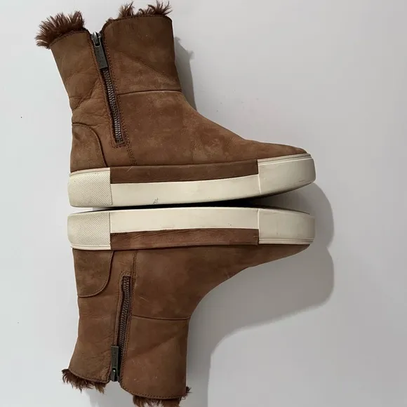 J/Slides NYC Victory Brown Nubuck Leather Faux Fur Lined Ankle Boots 7.5