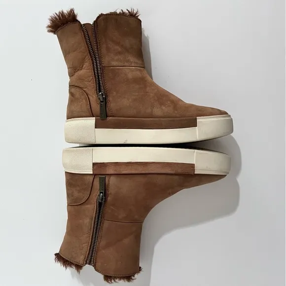 J/Slides NYC Victory Brown Nubuck Leather Faux Fur Lined Ankle Boots 7.5