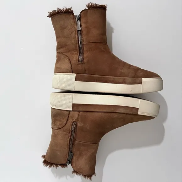 J/Slides NYC Victory Brown Nubuck Leather Faux Fur Lined Ankle Boots 7.5