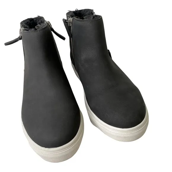 J/Slides Poppy Shearling Leather Booties Zipper Faux Fur Lined Waterproof Size 8