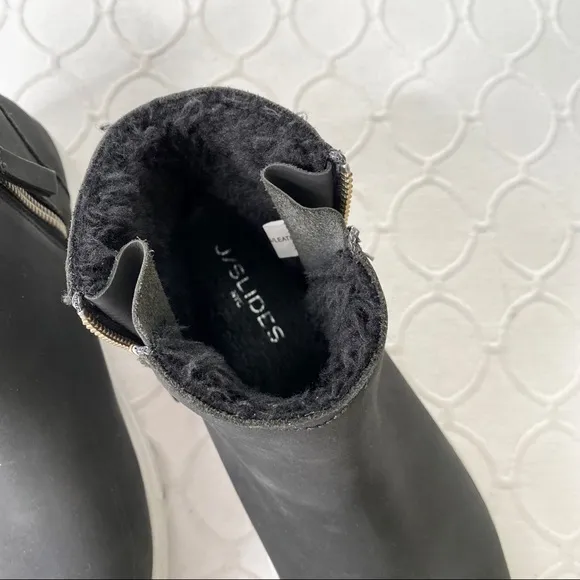 J/Slides Poppy Shearling Leather Booties Zipper Faux Fur Lined Waterproof Size 8
