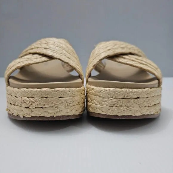 J/Slides Quiver Sandal Platform Wedge Chunky Slide Natural Woven Raffia Size 11
