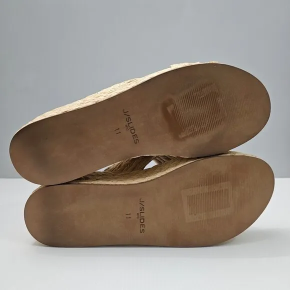 J/Slides Quiver Sandal Platform Wedge Chunky Slide Natural Woven Raffia Size 11