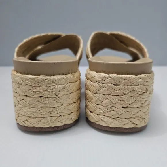 J/Slides Quiver Sandal Platform Wedge Chunky Slide Natural Woven Raffia Size 11