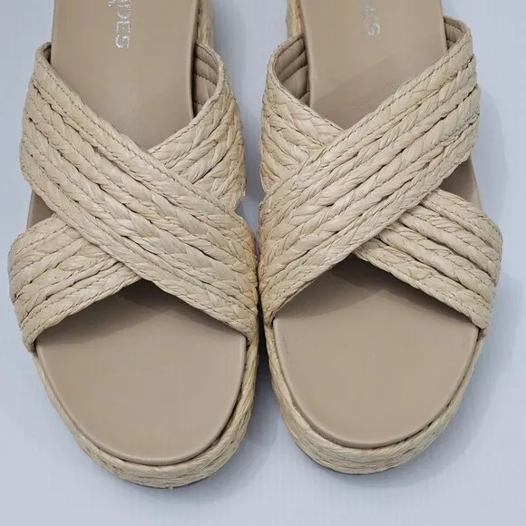J/Slides Quiver Sandal Platform Wedge Chunky Slide Natural Woven Raffia Size 11