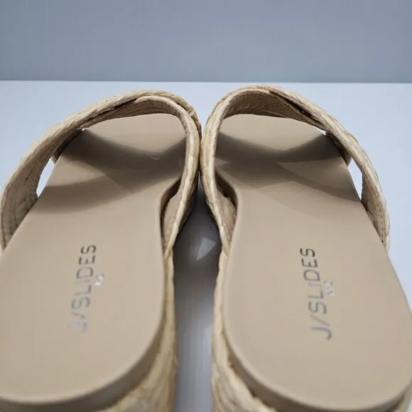 J/Slides Quiver Sandal Platform Wedge Chunky Slide Natural Woven Raffia Size 11