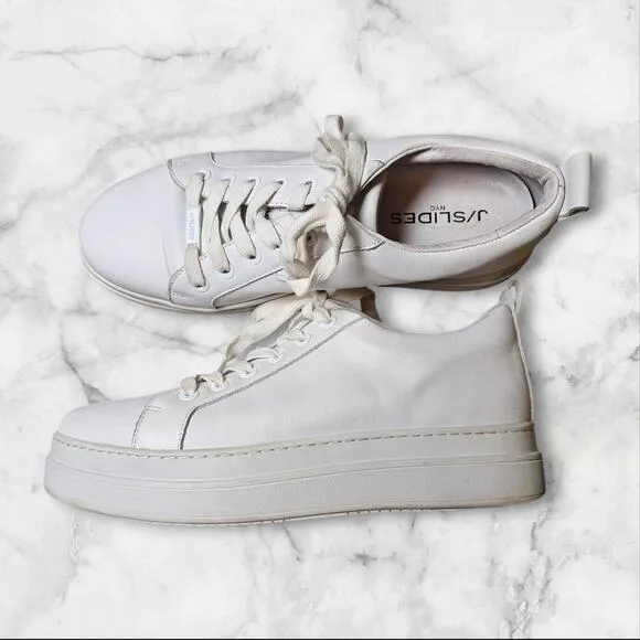 J/Slides Shoes Womens 8.5 White Leather Platform Sneakers Noca Comfortable Comfy