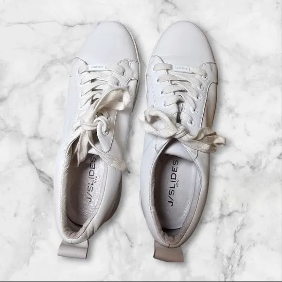J/Slides Shoes Womens 8.5 White Leather Platform Sneakers Noca Comfortable Comfy