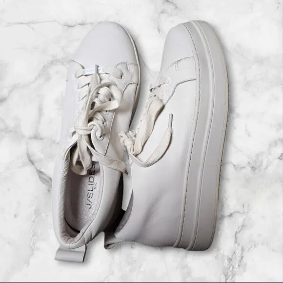 J/Slides Shoes Womens 8.5 White Leather Platform Sneakers Noca Comfortable Comfy
