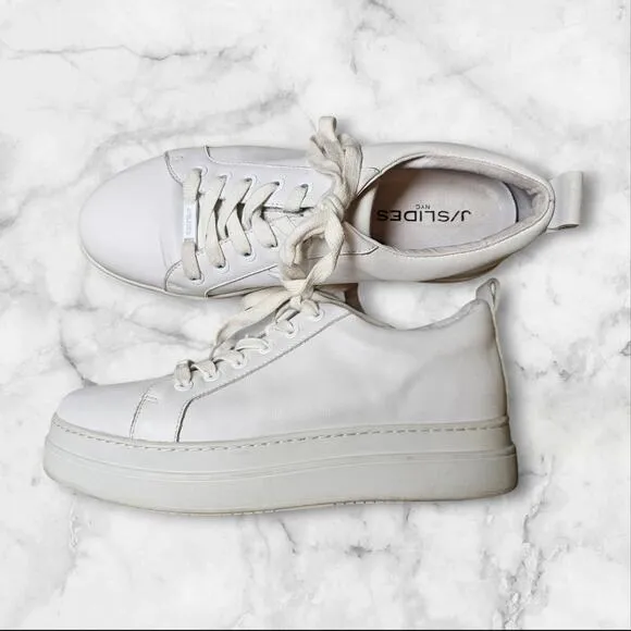 J/Slides Shoes Womens 8.5 White Leather Platform Sneakers Noca Comfortable Comfy