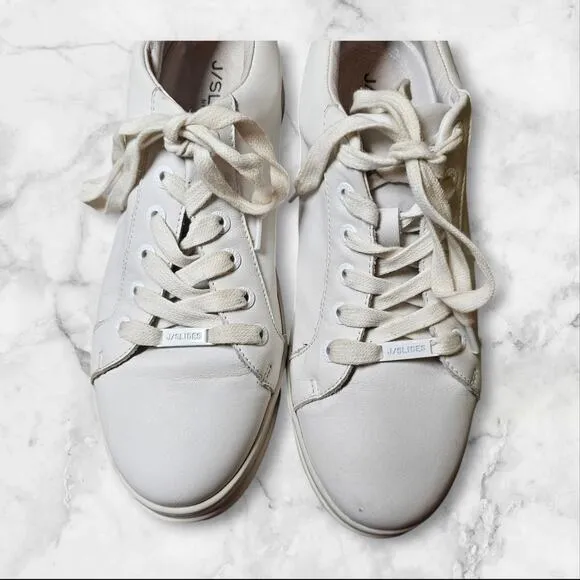 J/Slides Shoes Womens 8.5 White Leather Platform Sneakers Noca Comfortable Comfy