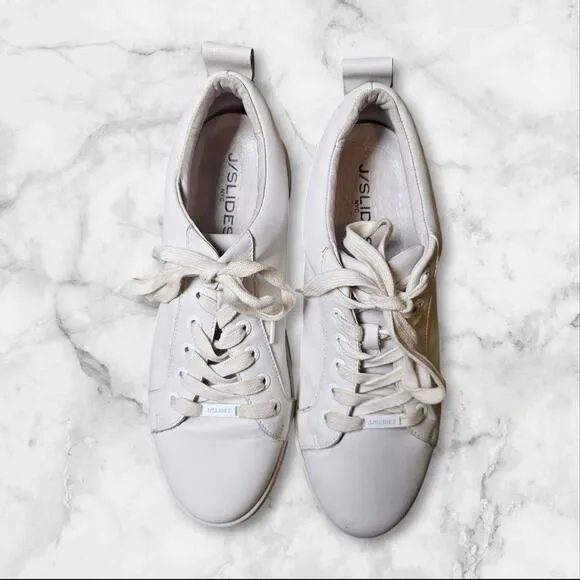 J/Slides Shoes Womens 8.5 White Leather Platform Sneakers Noca Comfortable Comfy