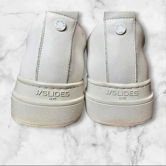 J/Slides Shoes Womens 8.5 White Leather Platform Sneakers Noca Comfortable Comfy