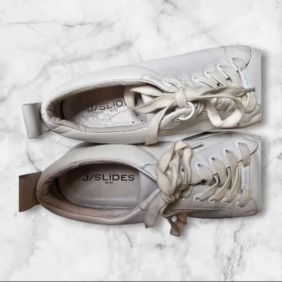J/Slides Shoes Womens 8.5 White Leather Platform Sneakers Noca Comfortable Comfy
