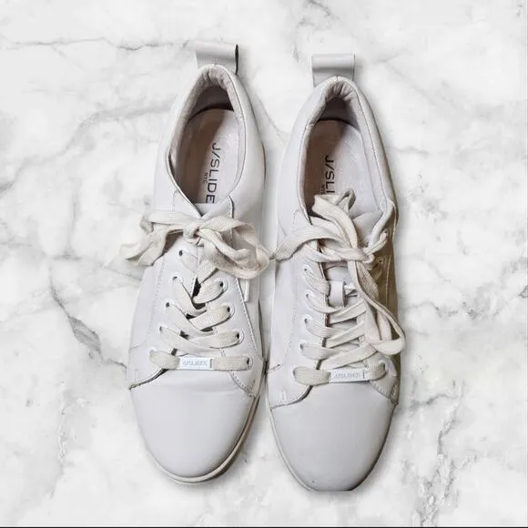 J/Slides Shoes Womens 8.5 White Leather Platform Sneakers Noca Comfortable Comfy