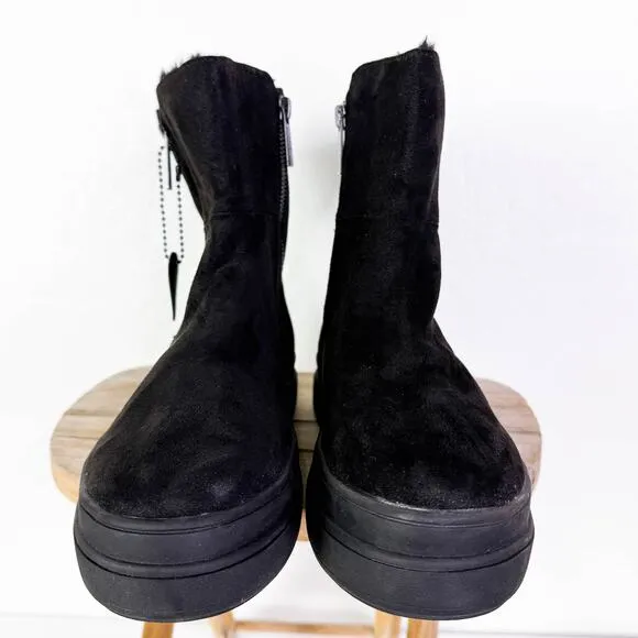 J/Slides Truly Faux Fur Lined Suede Zip Henley Platform Booties Black Sz 7.5 NEW