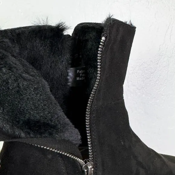 J/Slides Truly Faux Fur Lined Suede Zip Henley Platform Booties Black Sz 7.5 NEW