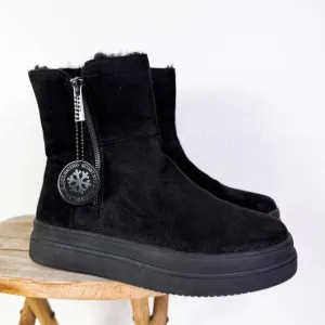J/Slides Truly Faux Fur Lined Suede Zip Henley Platform Booties Black Sz 7.5 NEW