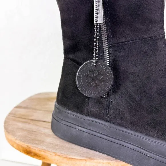 J/Slides Truly Faux Fur Lined Suede Zip Henley Platform Booties Black Sz 7.5 NEW