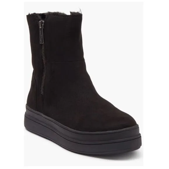 J/Slides Truly Faux Fur Lined Suede Zip Henley Platform Booties Black Sz 7.5 NEW