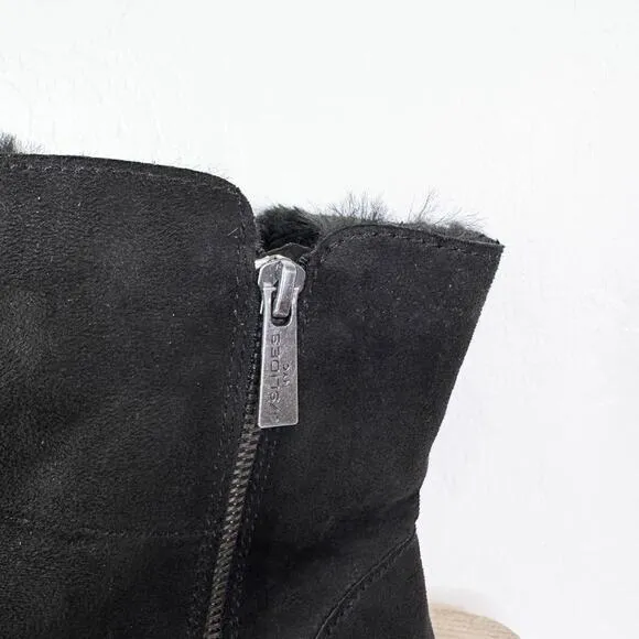 J/Slides Truly Faux Fur Lined Suede Zip Henley Platform Booties Black Sz 7.5 NEW