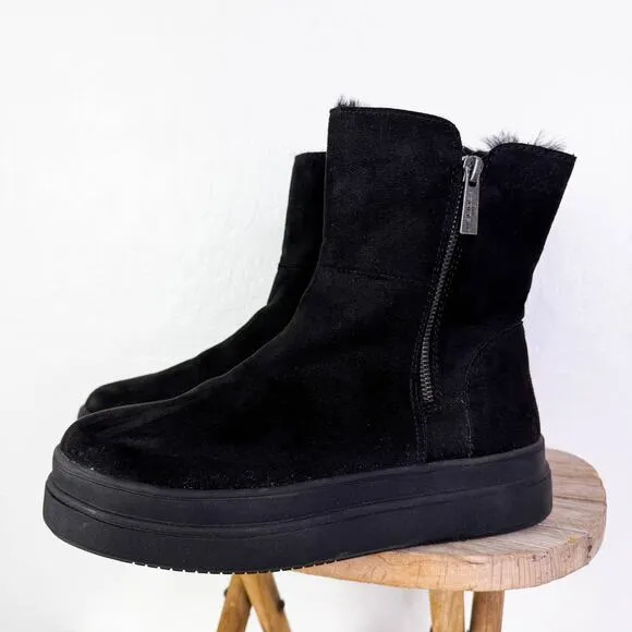 J/Slides Truly Faux Fur Lined Suede Zip Henley Platform Booties Black Sz 7.5 NEW