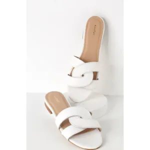 KAANAS Santorini White Leather Slide Sandals Size 7