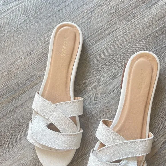 KAANAS Santorini White Leather Slide Sandals Size 7