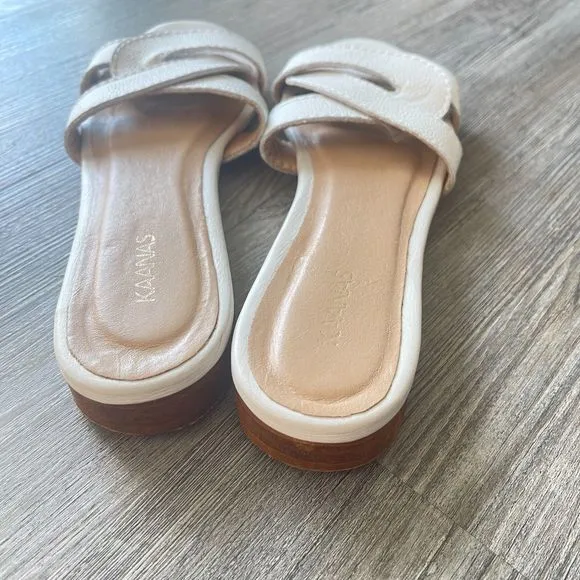 KAANAS Santorini White Leather Slide Sandals Size 7