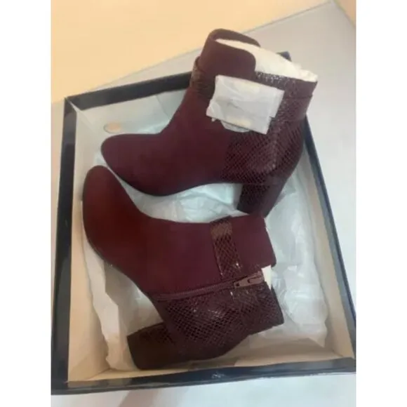 Karen Scott IVYY Women's Red Snakeskin Leather Side Zip Biker Ankle Bootie 8W