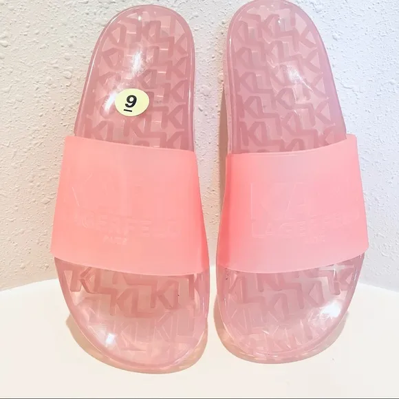 Karl Lagerfeld Logo Light Pink Women’s Transparent Tyla Slides Size 9 NEW