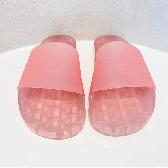 Karl Lagerfeld Logo Light Pink Women’s Transparent Tyla Slides Size 9 NEW