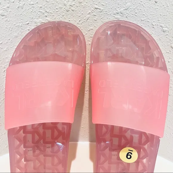 Karl Lagerfeld Logo Light Pink Women’s Transparent Tyla Slides Size 9 NEW