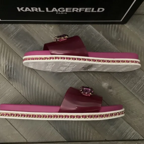 KARL LAGERFELD PARIS Women's Bijou Embellished Slide Sandals, size 6.5
