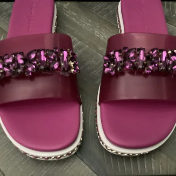 KARL LAGERFELD PARIS Women's Bijou Embellished Slide Sandals, size 6.5