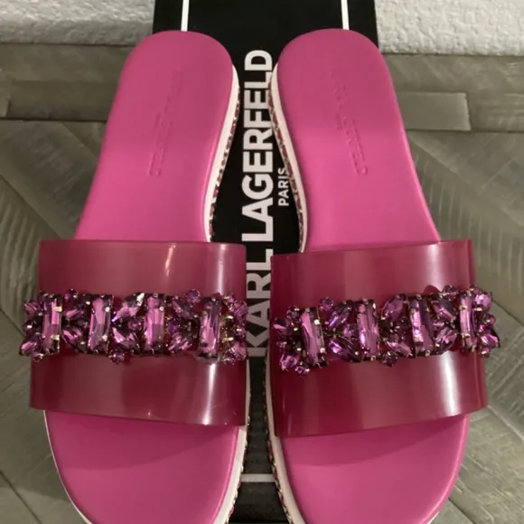 KARL LAGERFELD PARIS Women's Bijou Embellished Slide Sandals, size 6.5