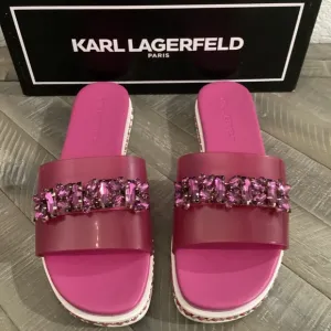 KARL LAGERFELD PARIS Women's Bijou Embellished Slide Sandals, size 7.5