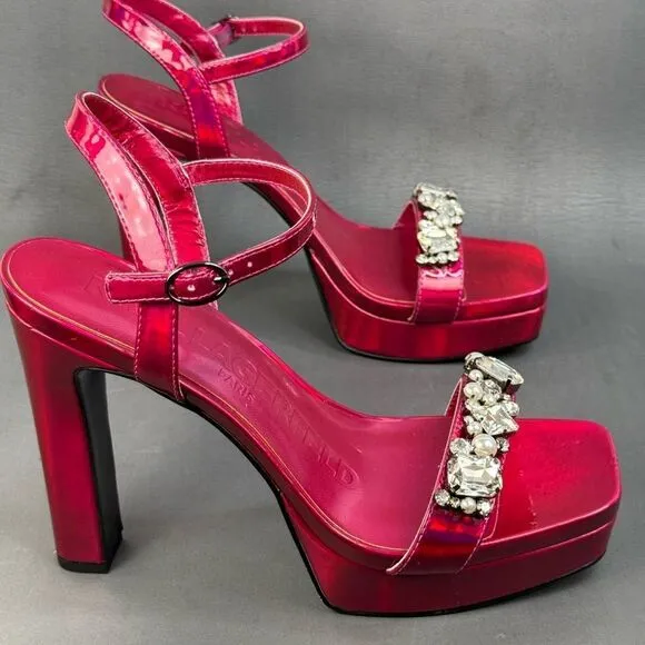 KARL LAGERFELD PARIS Women's Jala Embellished Ankle-Strap Sandals size 10