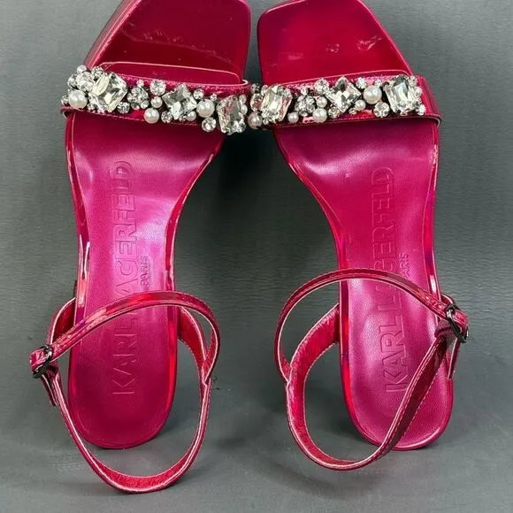 KARL LAGERFELD PARIS Women's Jala Embellished Ankle-Strap Sandals size 10