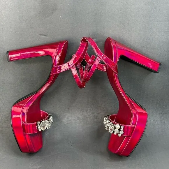 KARL LAGERFELD PARIS Women's Jala Embellished Ankle-Strap Sandals size 10