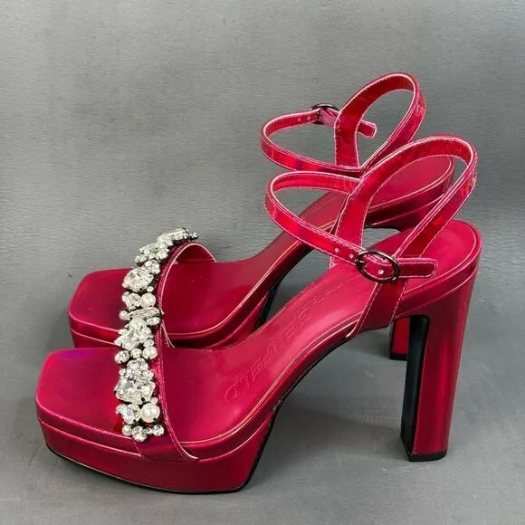 KARL LAGERFELD PARIS Women's Jala Embellished Ankle-Strap Sandals size 10