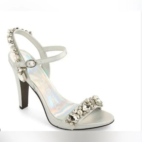 Karl LagerfeldWomen's Metallic ClaudeEmbellished Ankle Strap Sandal size 6.5