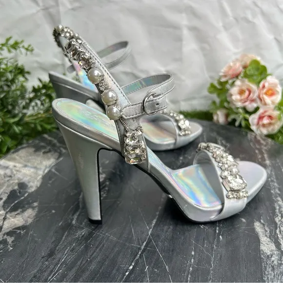 Karl LagerfeldWomen's Metallic ClaudeEmbellished Ankle Strap Sandal size 6.5