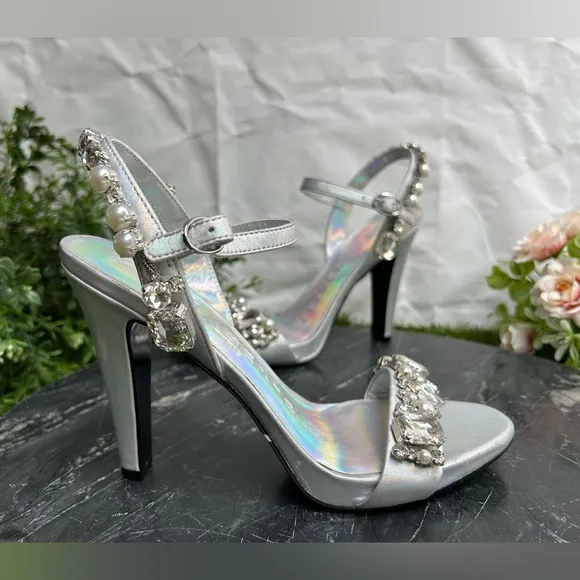 Karl LagerfeldWomen's Metallic ClaudeEmbellished Ankle Strap Sandal size 6.5