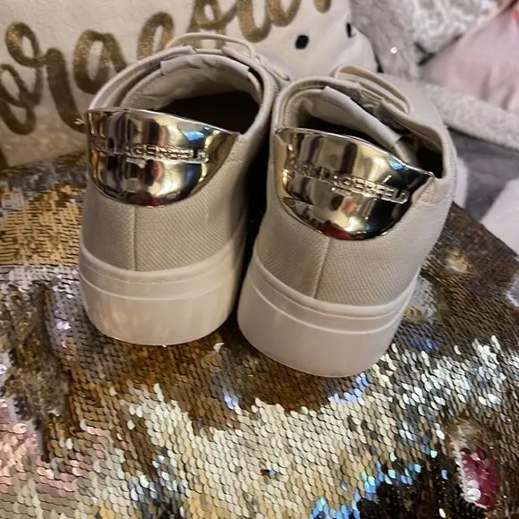 Karl lagerfield cyrilla white tan ecru knit sneakers 7m