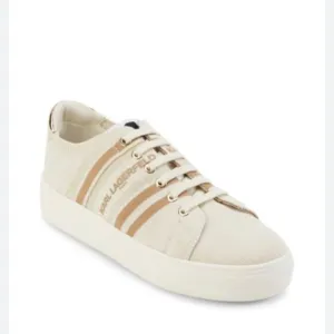 Karl lagerfield cyrilla white tan ecru knit sneakers 7m