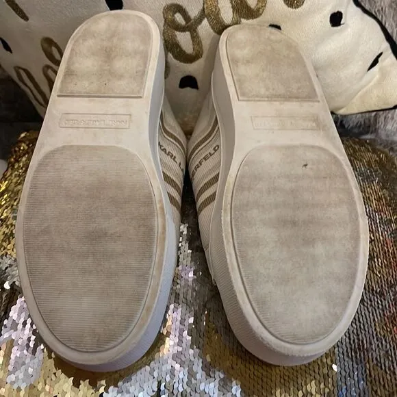 Karl lagerfield cyrilla white tan ecru knit sneakers 7m