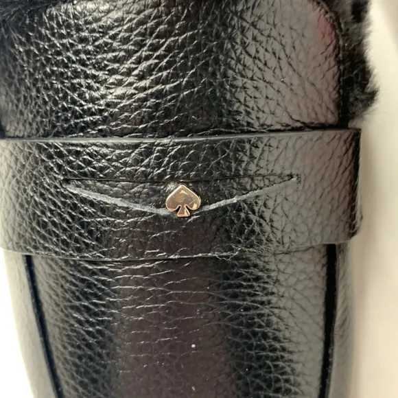 Kate Spade Caelyn black leather shearling lined slides NIB